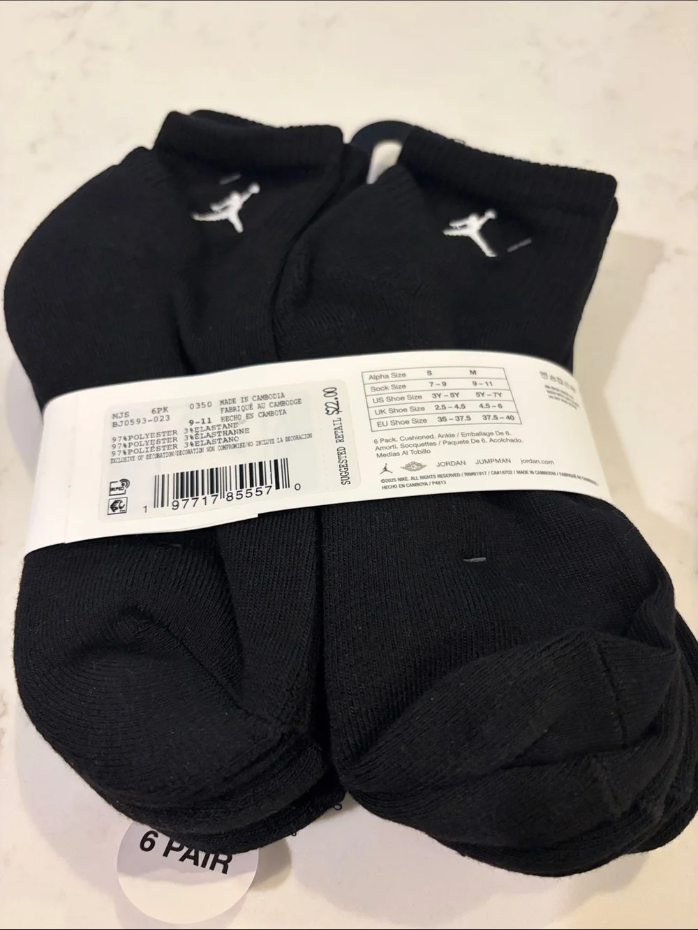 Jordan Black Ankle Athletic Socks - 6 Pack